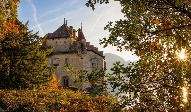 Chillon Castle south of Veytaux in the canton of Vaud